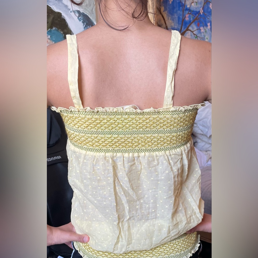 ERICA TANOV Abigail Butter Yellow Swiss Dot Smocked Voile Camisole Blouse 2 M - Picture 4 of 9